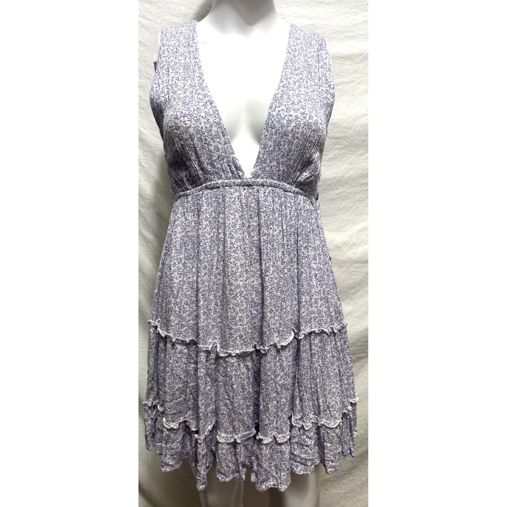 Cotton Candy LA Size Small Blue & White Floral Print V-Front V-Back Sundress